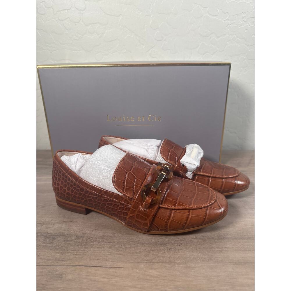 Louise et Cie Leather Croc Loafers Terracotta Chain Brown Size 5 M New in box